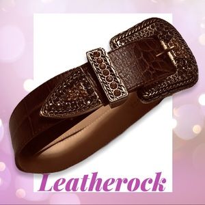 Leatherock Brown Gator belt with amber crystals